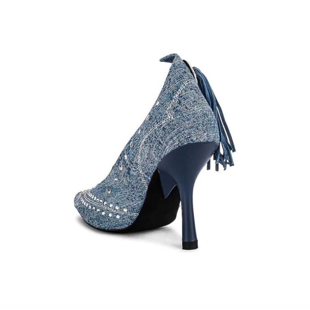New Jeffrey Campbell cowgirl Yee Haw Heel in Blue Acid Wash Denim Blue Jean 6.5 - Picture 2 of 6